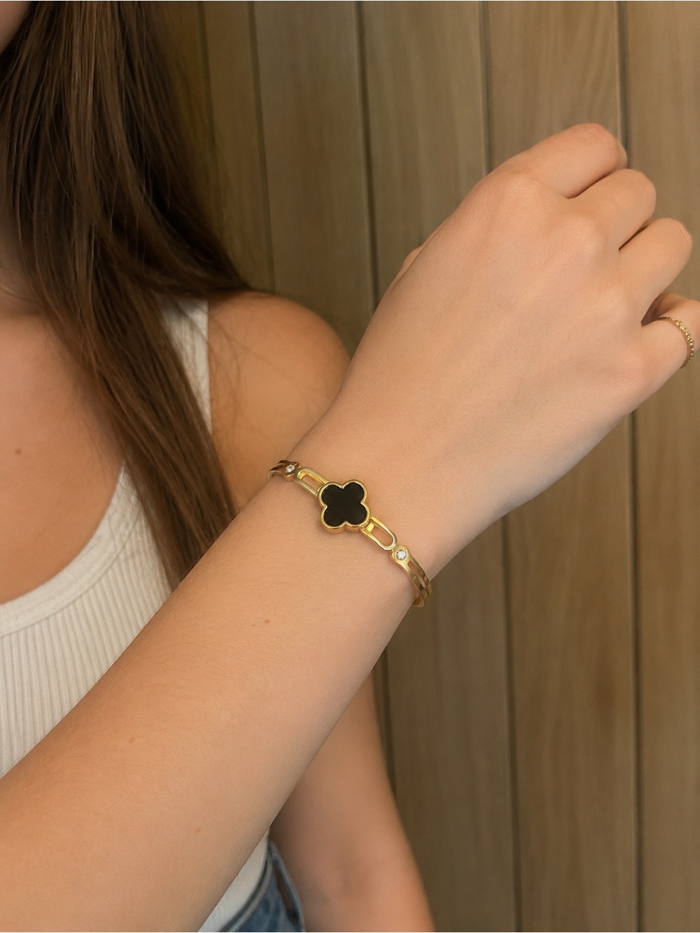 Gold clover bangle bracelet